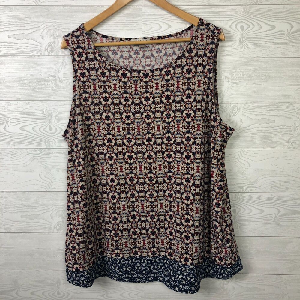 Roz & Ali Women's 2X Scoop Neck Tank Top Sleeveless Shirt Geometric Print